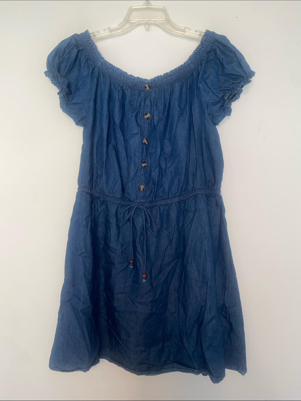 Speed Control Blue Off-Shoulder Button-Front Midi Dress